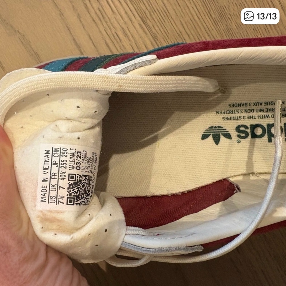 adidas Gazelle Retro Burgundy Suede Sneakers (EU 40.5, US M 7.5 and W8.5) - Picture 12 of 12